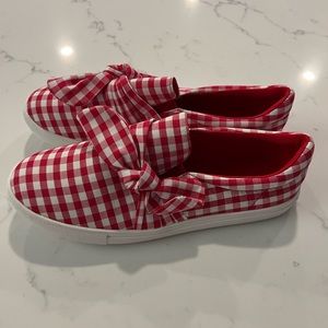 Red gingham sneakers size 8